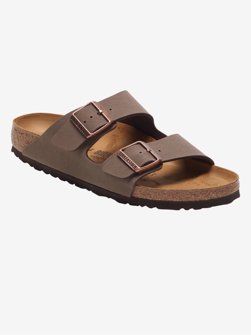 Birkenstock Arizona Two-Strap Sandal in Taupe with Rose Gold Buckles